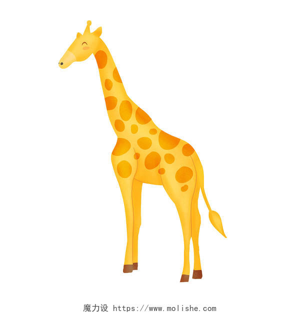 彩色手绘卡通开学季写实长颈鹿元素PNG素材可爱小动物原创插画